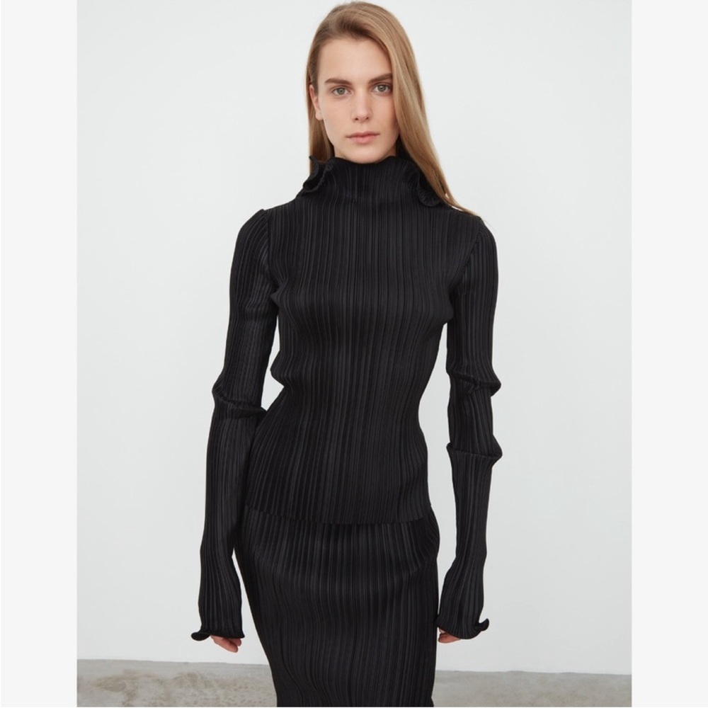 TOTEME Black Soldev Turtleneck top and Alberata midi skirt